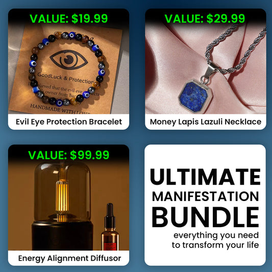 Ultimate Manifestation Set : Money Necklace, Protection Bracelet and Energy Diffuser